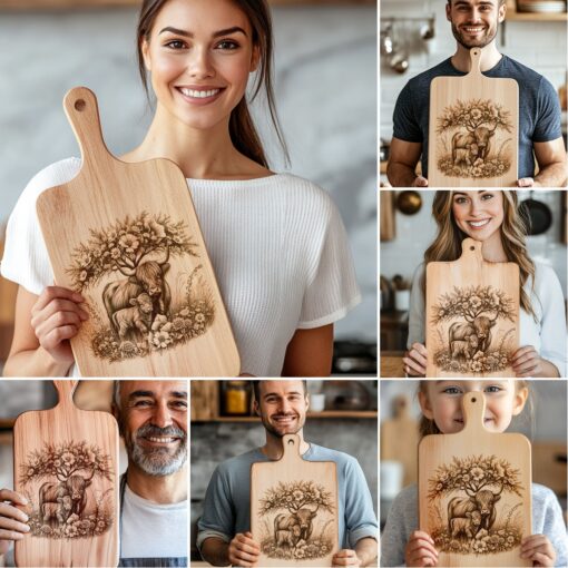 Highland Kuh Familie Charcuterie Brett Gravur Bundle, 6 Einzigartige Küchendekor Designs – Bild 6