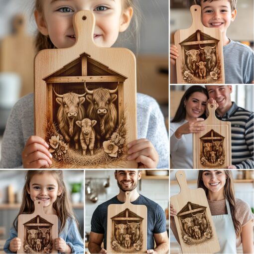 Highland Cow Family Charcuterie Board Laser Engraving Bundle,