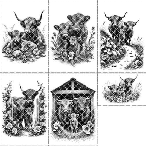 Highland Cow Family Charcuterie Board Laser Engraving Bundle,