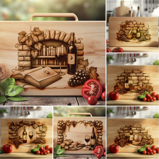 Laser Engraving Designs Bundle for Charcuterie Board, Retro