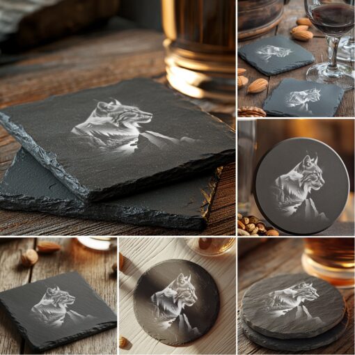 Wild Animal Double Exposure Slate Coaster Bundle, 6