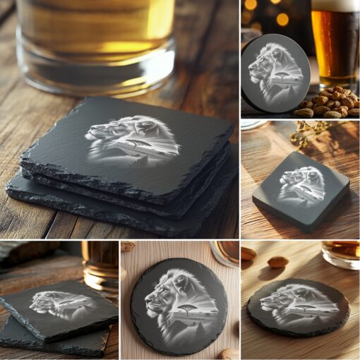 Wild Animal Double Exposure Slate Coaster Bundle, 6