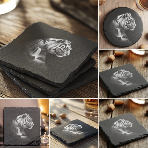 Wild Animal Double Exposure Slate Coaster Engraving Designs