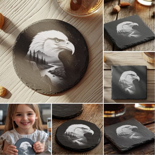 Wild Animal Double Exposure Slate Coaster Engraving Designs