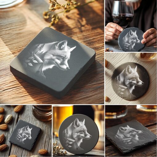 Wild Animal Double Exposure Slate Coaster Engraving Designs