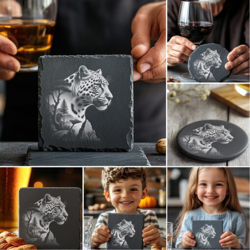 Wild Animal Double Exposure Slate Coaster Engraving Designs