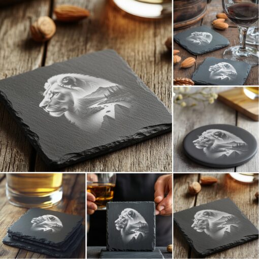 Wild Animal Double Exposure Slate Coaster Engraving Designs
