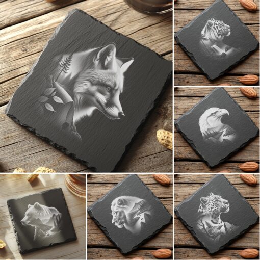 Wild Animal Double Exposure Slate Coaster Engraving Designs