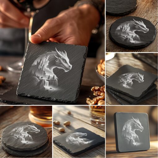 Wild Animal Double Exposure Slate Coaster Engraving Designs,