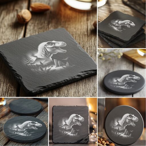 Wild Animal Double Exposure Slate Coaster Engraving Designs,