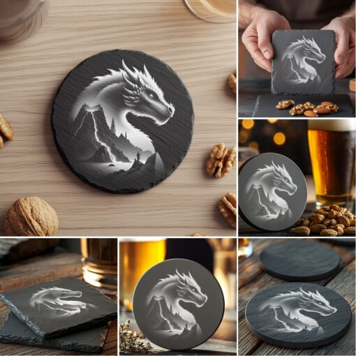 Wild Animal Double Exposure Slate Coaster Engraving Designs,