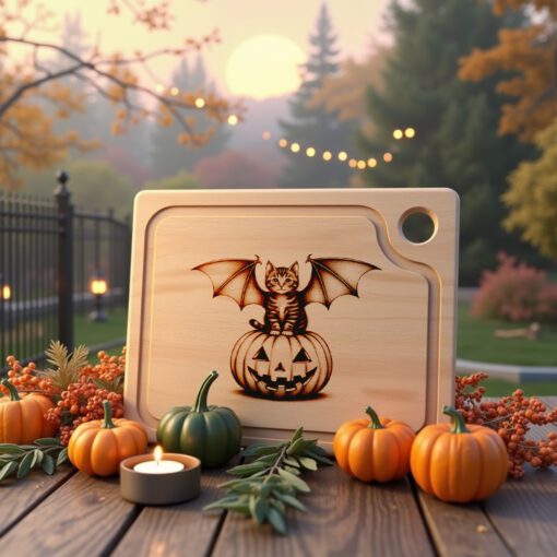 Halloween Bat Cat Pumpkin Charcuterie Board Laser Engraving