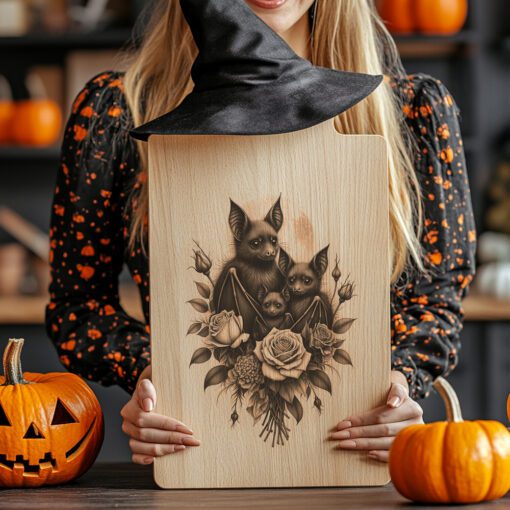 Halloween Bat Engraving Laser File, Moonlit Rose Charcuterie