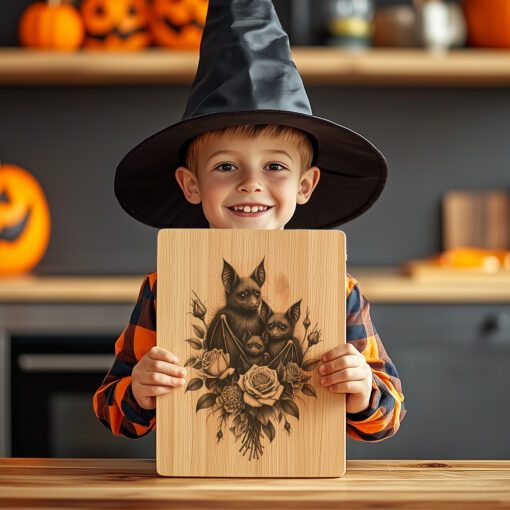 Halloween Bat Engraving Laser File, Moonlit Rose Charcuterie