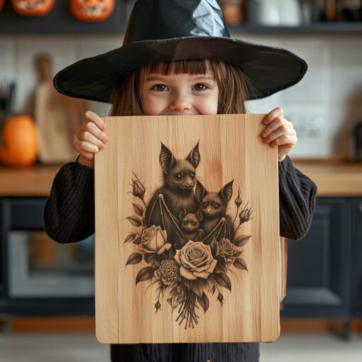Halloween Bat Engraving Laser File, Moonlit Rose Charcuterie