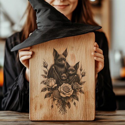 Halloween Bat Engraving Laser File, Moonlit Rose Charcuterie