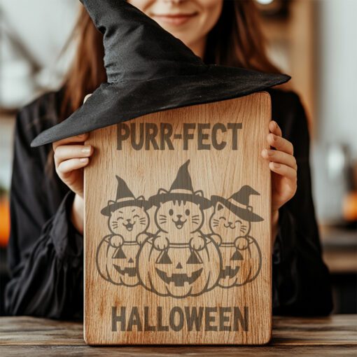 Halloween Cat Parade Laser Engraving File, Cute Pumpkin