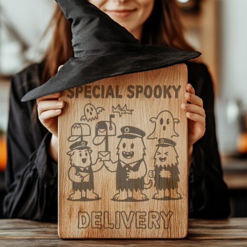 Halloween Charcuterie Board Design, Monster Mail Laser Engraving