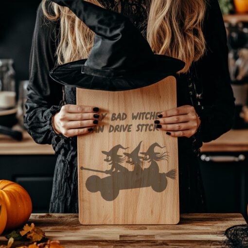 Halloween Charcuterie Board Design, Witch Broomstick Engraving, Spooky