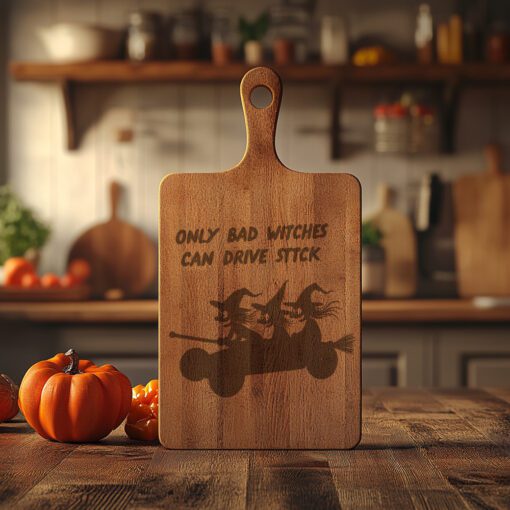 Halloween Charcuterie Board Design, Witch Broomstick Engraving, Spooky