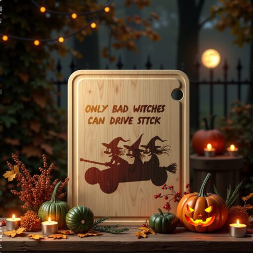 Halloween Charcuterie Board Design, Witch Broomstick Engraving, Spooky