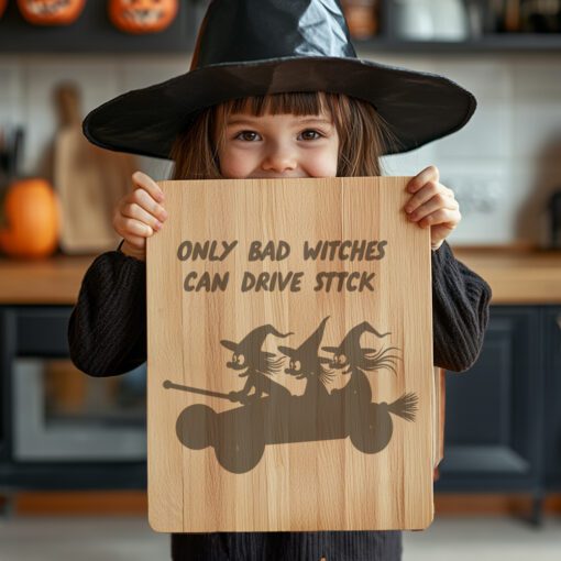 Halloween Charcuterie Board Design, Witch Broomstick Engraving, Spooky