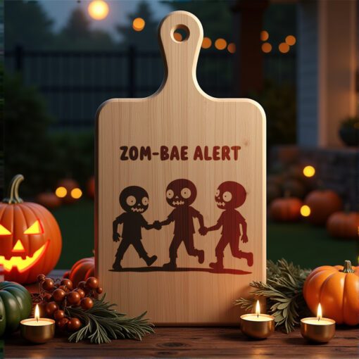 Halloween Charcuterie Board Engraving, Cute Zombie Trio Design,