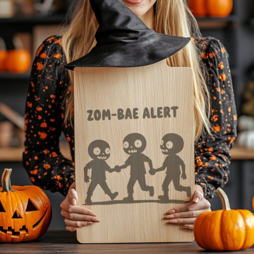 Halloween Charcuterie Board Engraving, Cute Zombie Trio Design,
