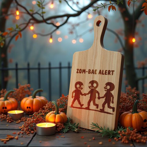 Halloween Charcuterie Board Engraving, Cute Zombie Trio Design,