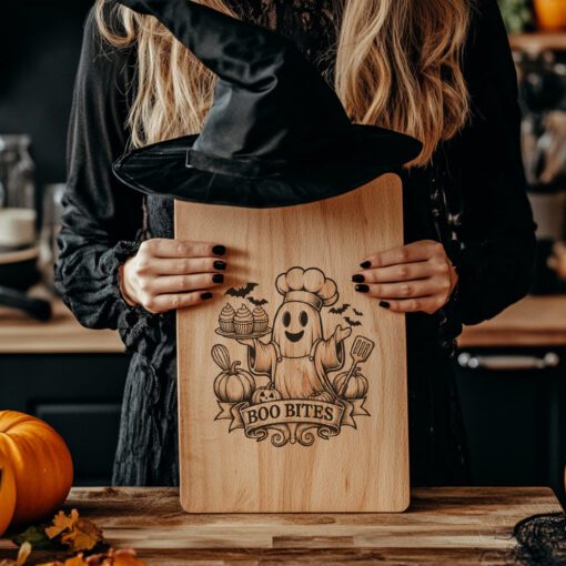 Halloween Charcuterie Board Engraving File, Ghost Chef Design