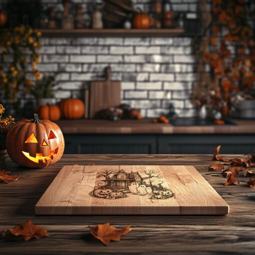 Halloween Wurstplatte Gravurdatei, Spukhaus Geisterfamilie Design – Bild 2