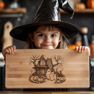 Halloween Charcuterie Board Engraving File, Haunted House Ghost