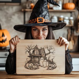 Halloween Charcuterie Board Engraving File, Haunted House Ghost