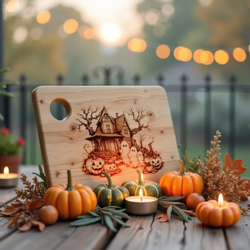 Halloween Wurstplatte Gravurdatei, Spukhaus Geisterfamilie Design – Bild 5