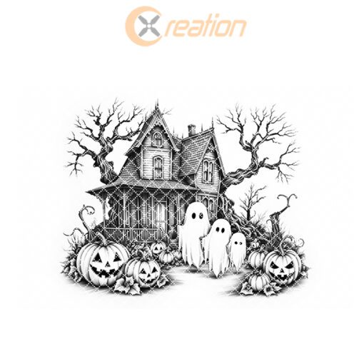 Halloween Wurstplatte Gravurdatei, Spukhaus Geisterfamilie Design – Bild 6