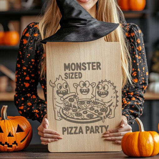 Halloween Charcuterie Board Engraving File, Monsters Pizza Party,