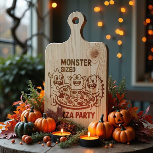 Halloween Charcuterie Board Engraving File, Monsters Pizza Party,