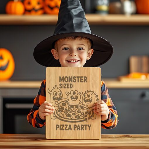 Halloween Charcuterie Board Engraving File, Monsters Pizza Party,