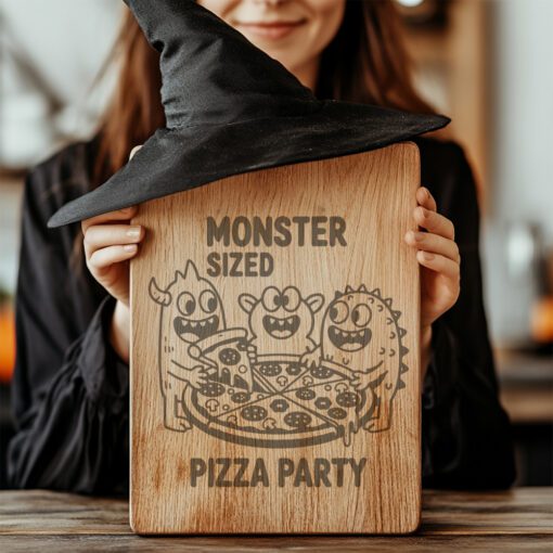 Halloween Charcuterie Board Engraving File, Monsters Pizza Party,