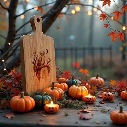 Halloween Charcuterie Board Engraving File, Owl on Branch,