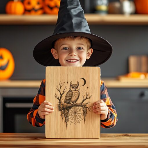 Halloween Charcuterie Board Engraving File, Owl on Branch,