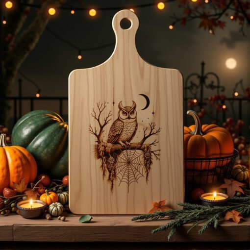 Halloween Charcuterie Board Engraving File, Owl on Branch,