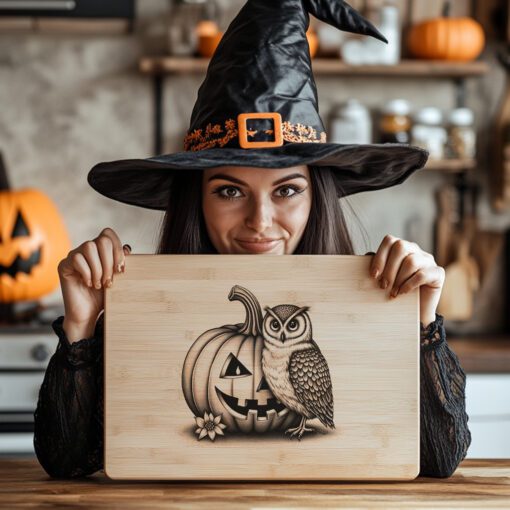 Halloween Charcuterie Board Engraving File, Pumpkin Owl Candle
