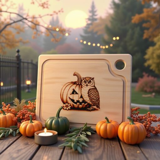 Halloween Charcuterie Board Engraving File, Pumpkin Owl Candle