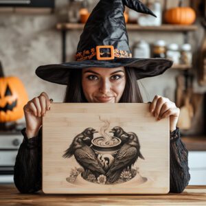 Halloween Charcuterie Board Engraving File, Raven Cauldron, Spooky