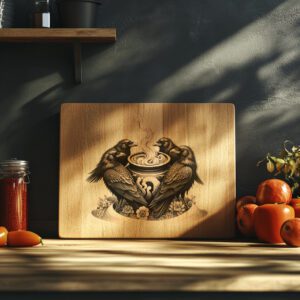 Halloween Charcuterie Board Engraving File, Raven Cauldron, Spooky