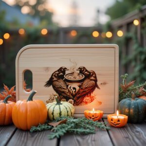 Halloween Charcuterie Board Engraving File, Raven Cauldron, Spooky