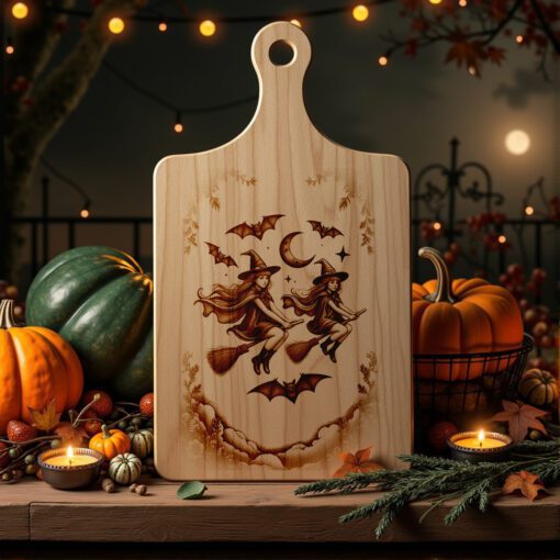 Halloween Charcuterie Board Gravurdatei, Hexen- und Fledermaus-Silhouette Design – Bild 2
