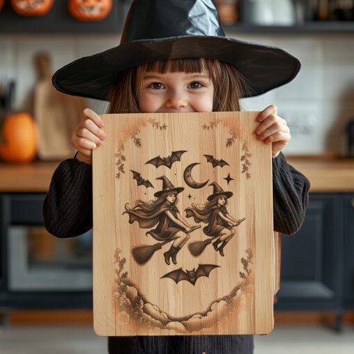 Halloween Charcuterie Board Gravurdatei, Hexen- und Fledermaus-Silhouette Design – Bild 5