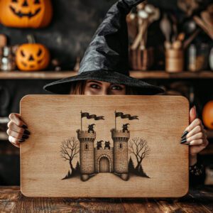 Halloween Charcuterie Board Engraving File, Witch Familiars, Castle